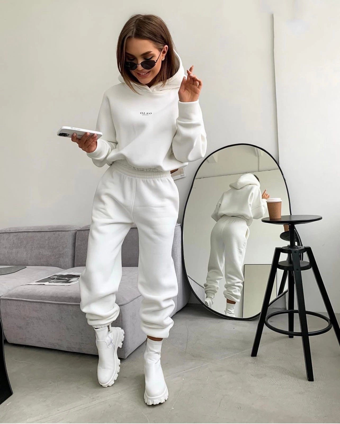 Women's Knitted Fleece Casual Suit Two-piece Set hoodie track - InsPrint