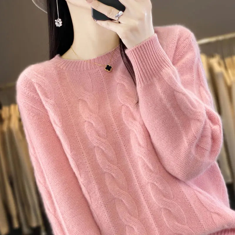 Women's Cable-knit Sweater Knitwear Top Pullover Solid Color Bottoming Sweater - InsPrint