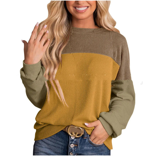 Women's Colour Blocking Round Neck Long Sleeved Sweater - InsPrint