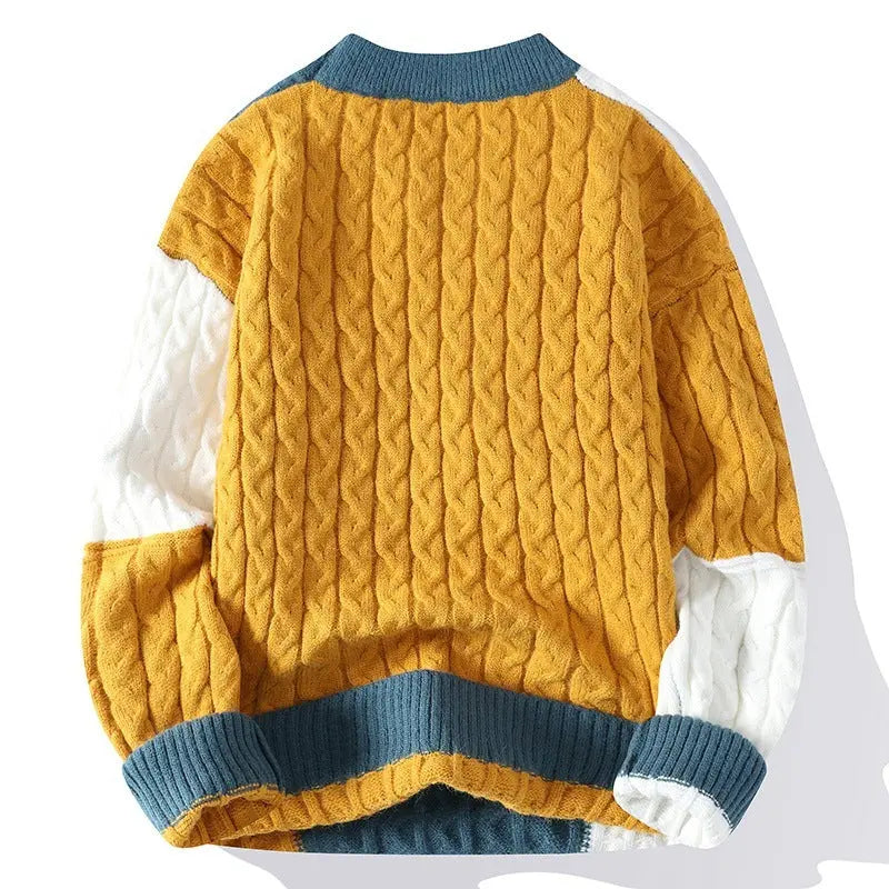 Men's Crew Neck Pullover Sweater Color Contrast Patchwork - InsPrint  - Men's Crew Neck Pullover Sweater Color Contrast Patchwork - InsPrint -  - #tag1# - Men's Crew Neck Pullover Sweater Color Contrast Patchwork - InsPrint