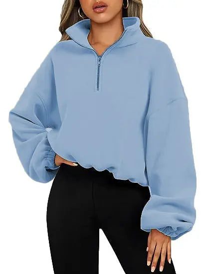 Loose Sport Pullover Hoodie Women Winter Solid Color Zipper Stand Collar Sweatshirt Thick Warm Clothing - InsPrint - Jumper  - Loose Sport Pullover Hoodie Women Winter Solid Color Zipper Stand Collar Sweatshirt Thick Warm Clothing - InsPrint  - Loose Sport Pullover Hoodie Women Winter Solid Color Zipper Stand Collar Sweatshirt Thick Warm Clothing - InsPrint - Jumper - #tag1# - Loose Sport Pullover Hoodie Women Winter Solid Color Zipper Stand Collar Sweatshirt Thick Warm Clothing - InsPrint