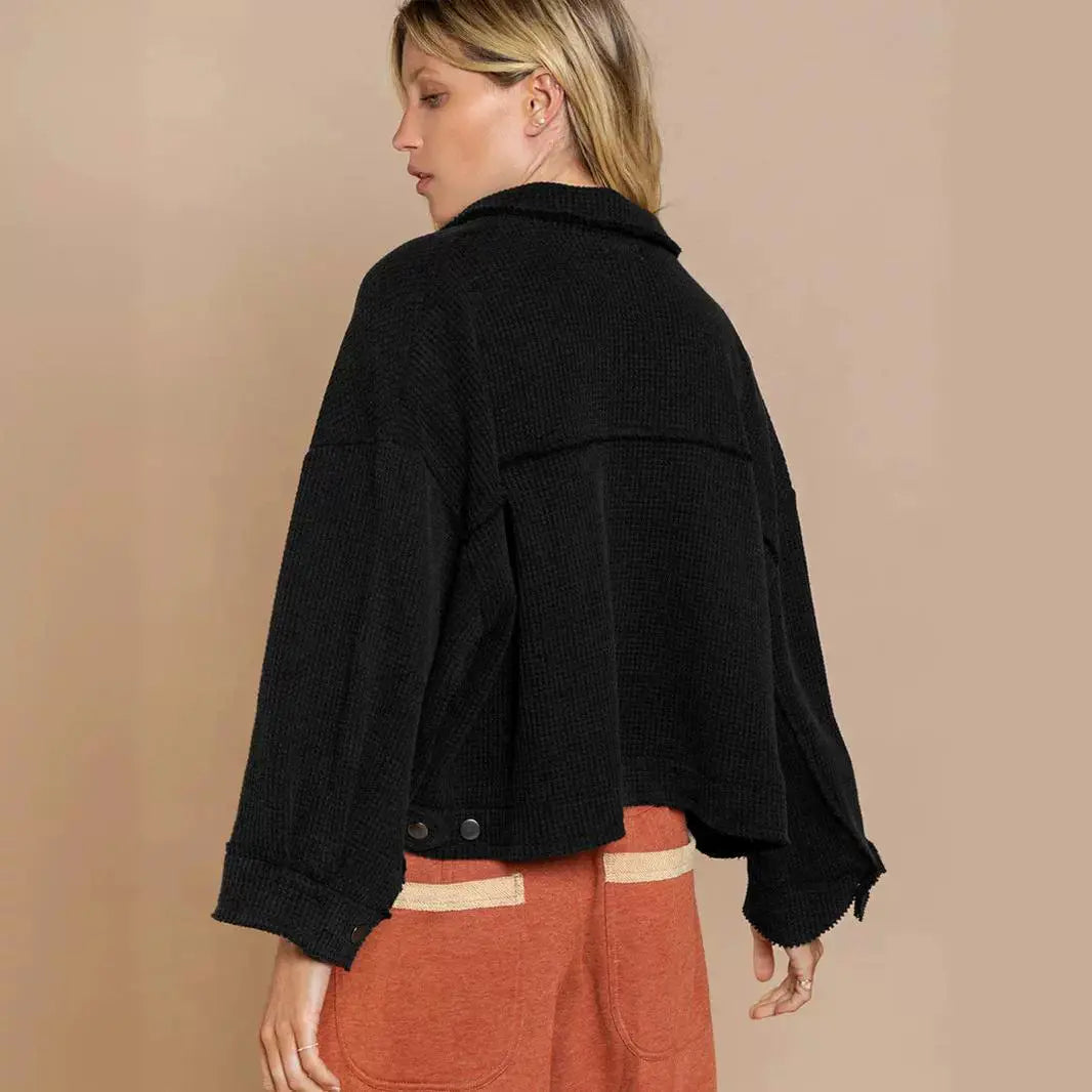 Women's Waffle Cardigan Short Top Jacket - InsPrint