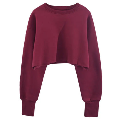 Women's Fashion Solid Color Short Sweatshirt - InsPrint