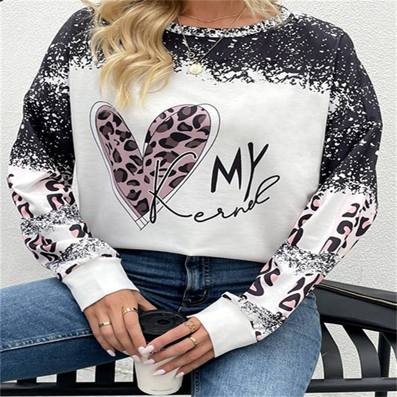 Round Neck Long Sleeve Casual Sweatshirt Loose Plus Size Print - InsPrint