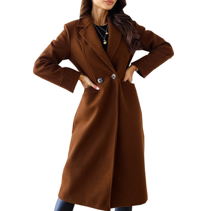 Women's Simple Double Breasted Long Sleeve Turn-down Collar jacket - InsPrint