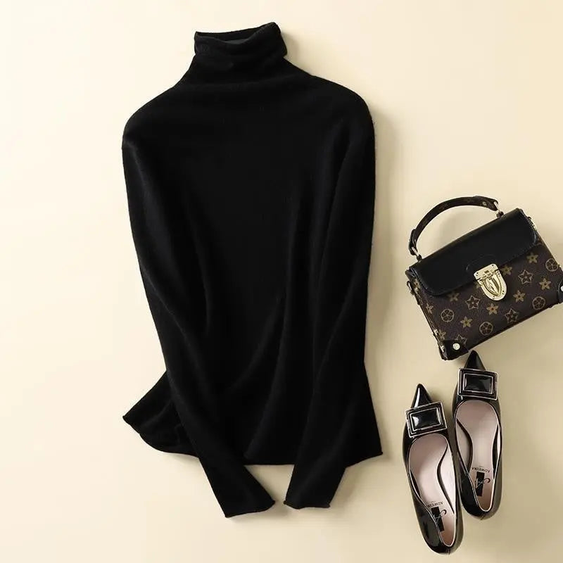 Turtleneck Western Style Inner Wear Thin Knitted Cashmere Sweater - InsPrint