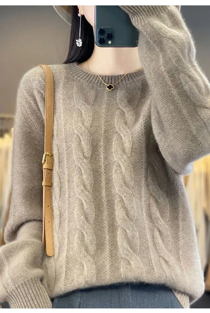 Women's Cable-knit Sweater Knitwear Top Pullover Solid Color Bottoming Sweater - InsPrint