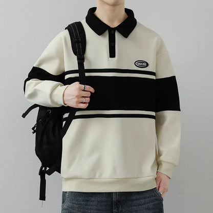 Lapel Street Striped High-end Fashion Brand Top sweatshirt - InsPrint  - Lapel Street Striped High-end Fashion Brand Top sweatshirt - InsPrint  - Lapel Street Striped High-end Fashion Brand Top sweatshirt - InsPrint -  - #tag1# - Lapel Street Striped High-end Fashion Brand Top sweatshirt - InsPrint