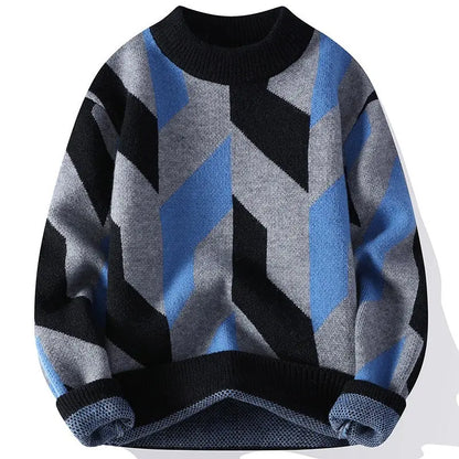 Round Neck Sweater Autumn And Winter Cool Contrast Color Sweater - InsPrint