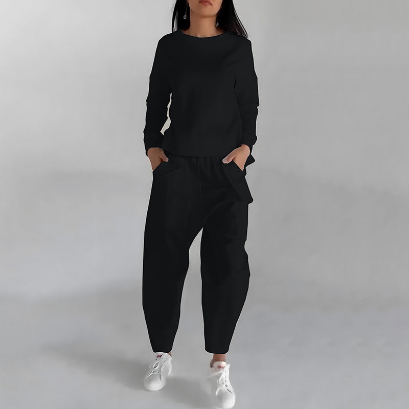 Solid Colour Fashion Sweatshirt With Pockets Loose Trousers CJWY1912078