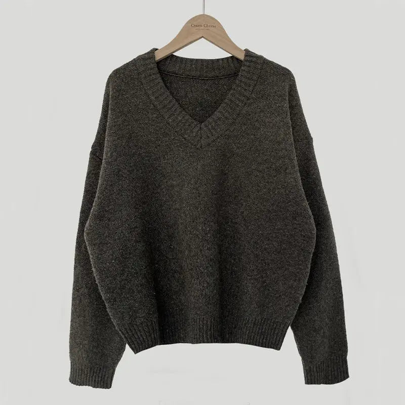 South Korea Basic Style V-neck Pullover Sweater Thermal Knitting - InsPrint