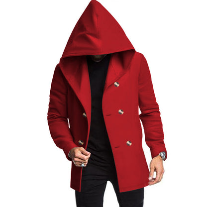 Men's Mid-length Slim Trench Coat Hooded Solid Color jacket - InsPrint  - 