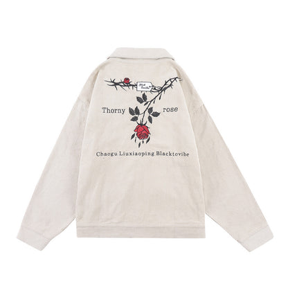 National Tide Rose Embroidered Street Loose Jacket - InsPrint