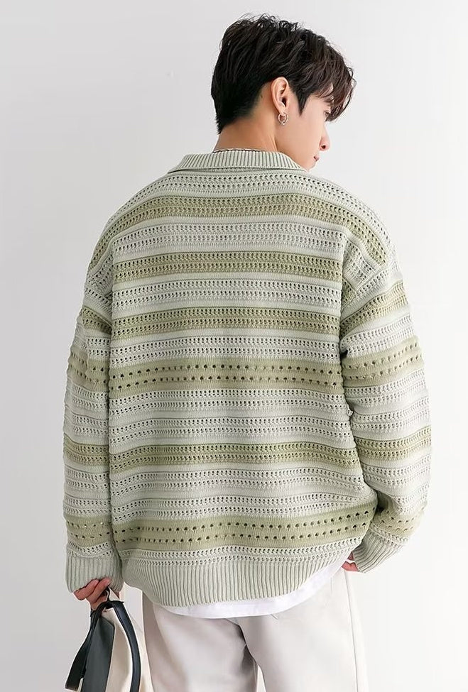 American-style Lazy Striped Design Blouse Loose Men's Vintage Sweater CJWY1912078