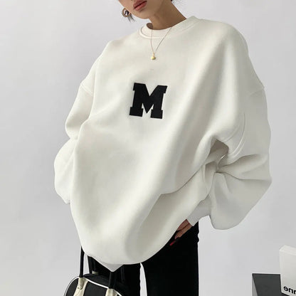 Women's Embroidered Compound Round Neck Sweatshirt Women Loose - InsPrint