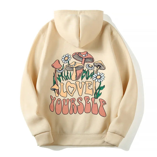 Plus Size Loose Mushroom Slogan Hoodie - InsPrint