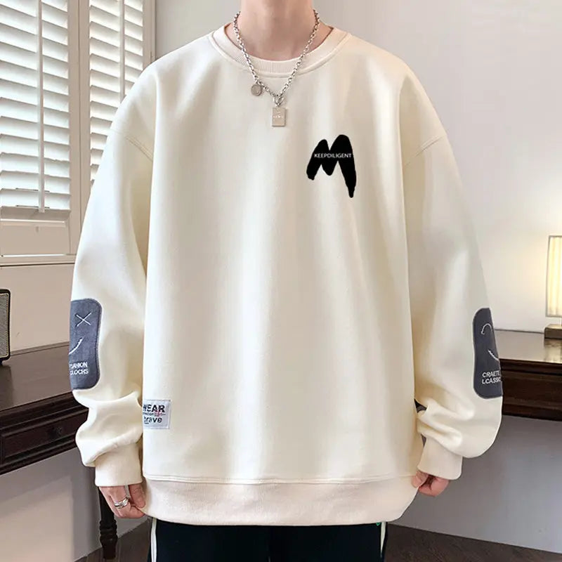 Youth Fleece-lined Thickened Men's Sweater Autumn And Winter Loose Fashion Brand Warm Sweatshirt - InsPrint