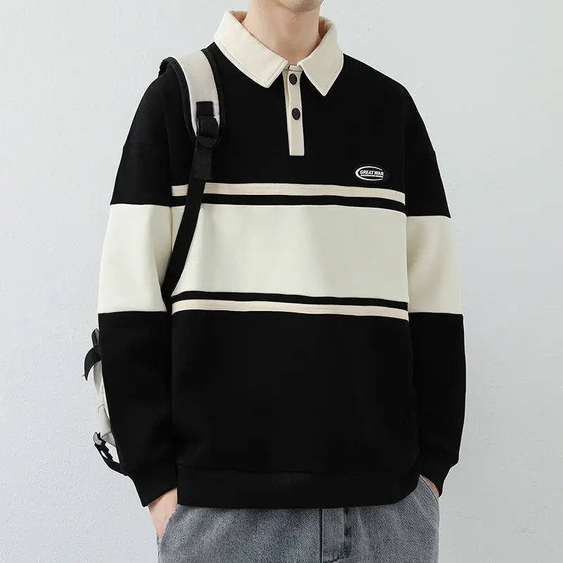 Lapel Street Striped High-end Fashion Brand Top sweatshirt - InsPrint  - Lapel Street Striped High-end Fashion Brand Top sweatshirt - InsPrint  - Lapel Street Striped High-end Fashion Brand Top sweatshirt - InsPrint -  - #tag1# - Lapel Street Striped High-end Fashion Brand Top sweatshirt - InsPrint