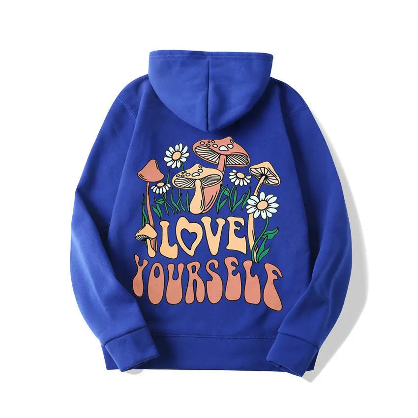 Plus Size Loose Mushroom Slogan Hoodie - InsPrint