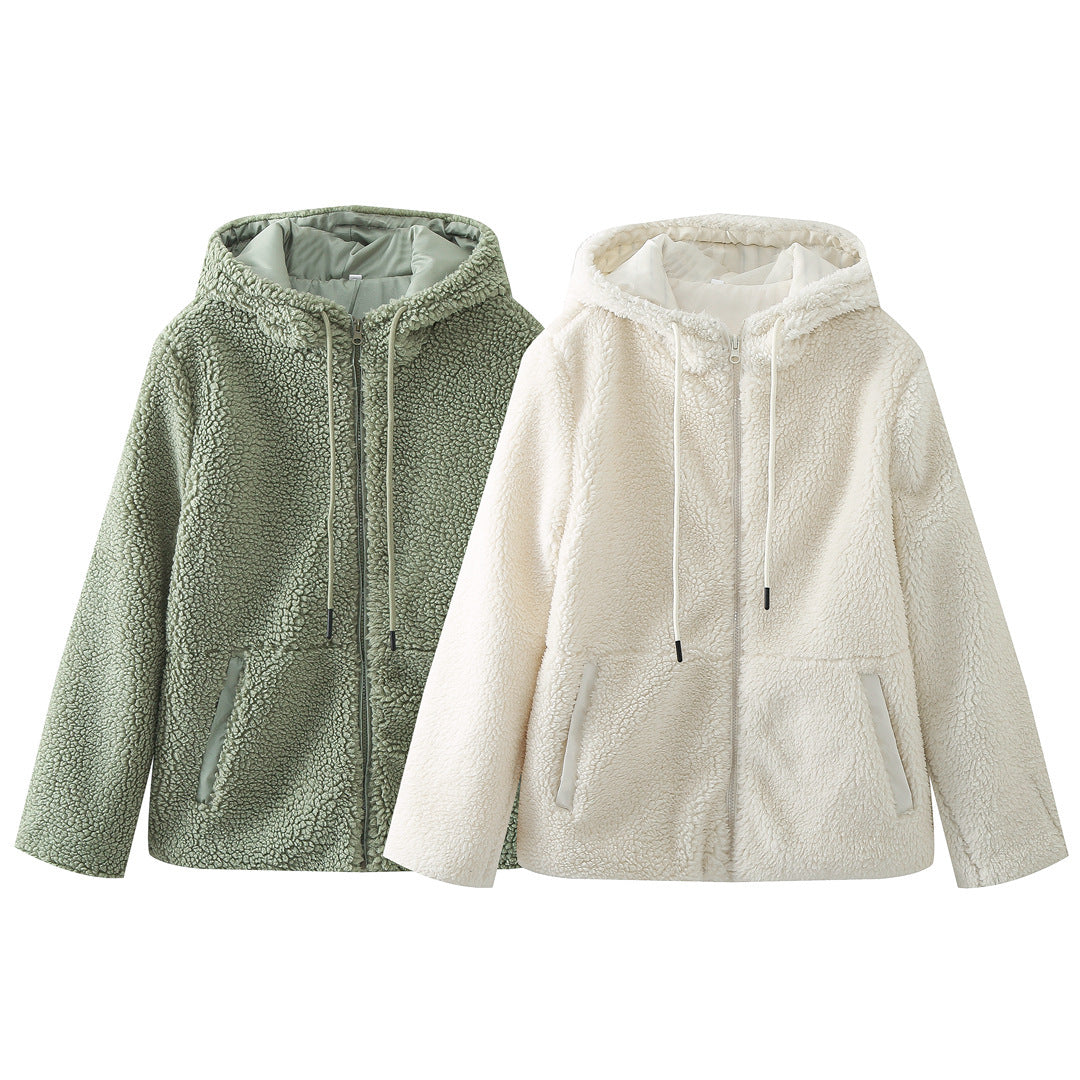 Solid Colour Loose Woollen Hoodie - InsPrint