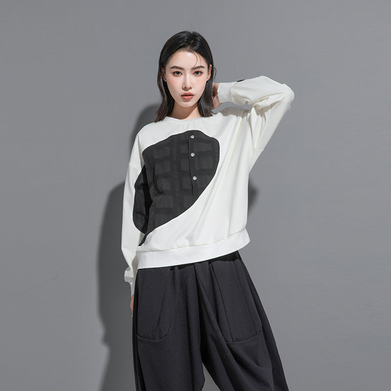 Splicing Semicircle Dark Series Loose-fitting Sweatshirt - InsPrint