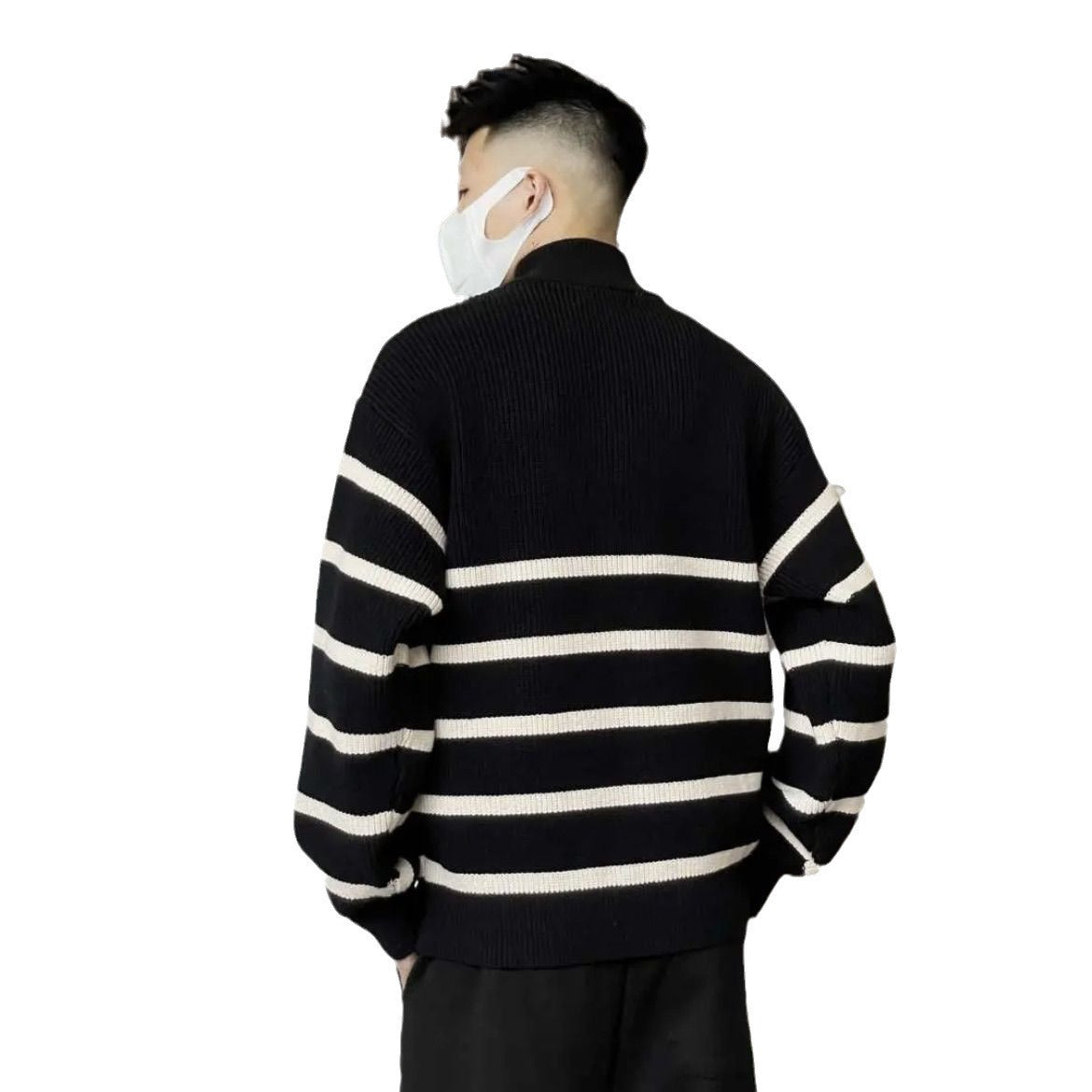 High-grade Horizontal Striped Simple Stand-up Collar Sweater CJWY1912078