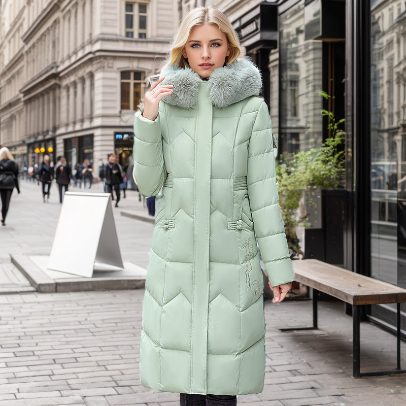 Winter Long Coat With Thickened Fur Collar Straight Slim Cotton-padded Jacket Women CJWY1912078