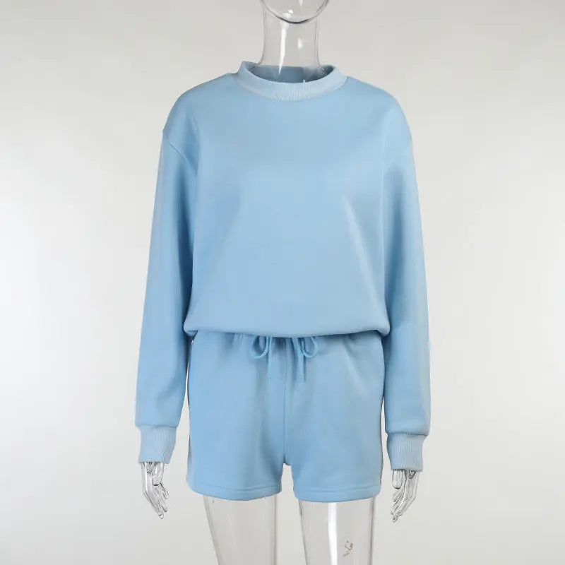 Round Neck Pullover Sweatshirt Shorts Suit - InsPrint