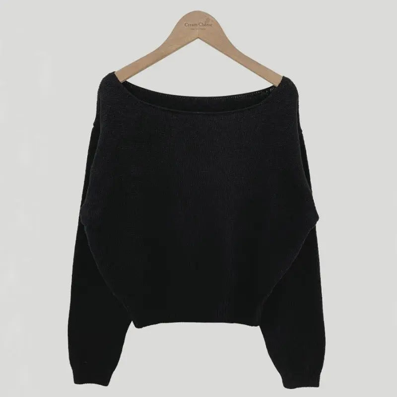 Waist-tight Hem Long Sleeve Pullover Short Sweater - InsPrint