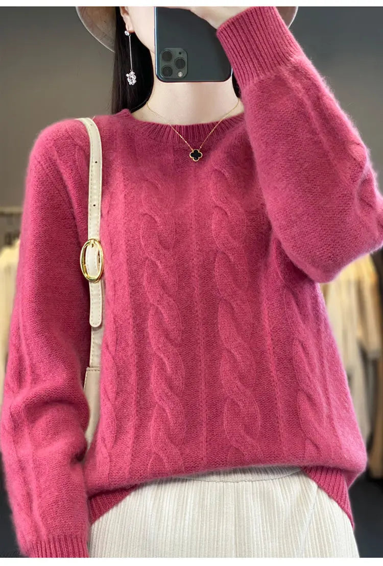 Women's Cable-knit Sweater Knitwear Top Pullover Solid Color Bottoming Sweater - InsPrint