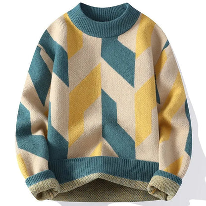 Round Neck Sweater Autumn And Winter Cool Contrast Color Sweater - InsPrint