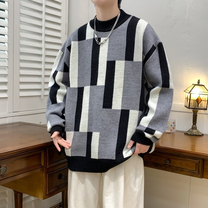 Mock-neck Stripes Sweater Men - InsPrint - sweater  - Mock-neck Stripes Sweater Men - InsPrint  - Mock-neck Stripes Sweater Men - InsPrint  - Mock-neck Stripes Sweater Men - InsPrint - sweater - #tag1# - 