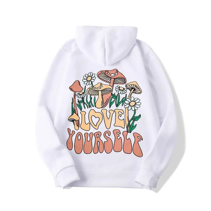 Plus Size Loose Mushroom Slogan Hoodie - InsPrint