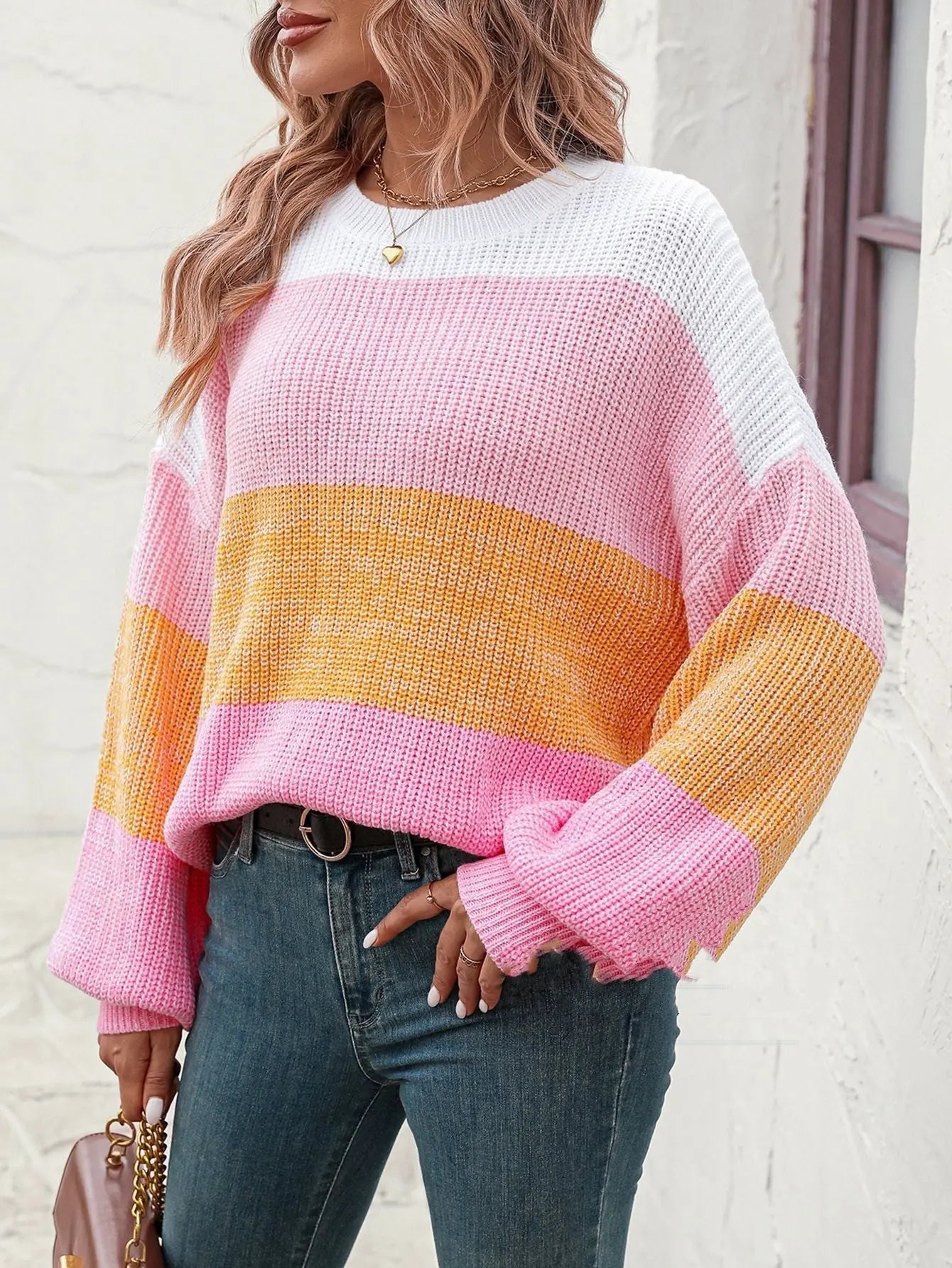 Women's Color-block Crew Neck Sweater - InsPrint