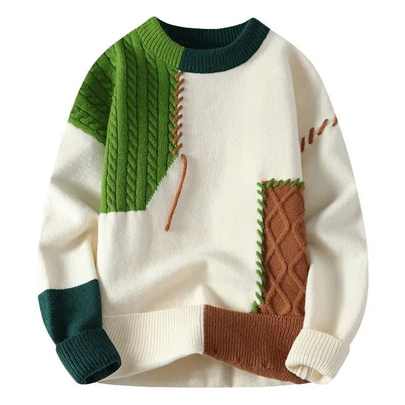 Sweater Men's American Retro Color Contrast Patchwork - InsPrint